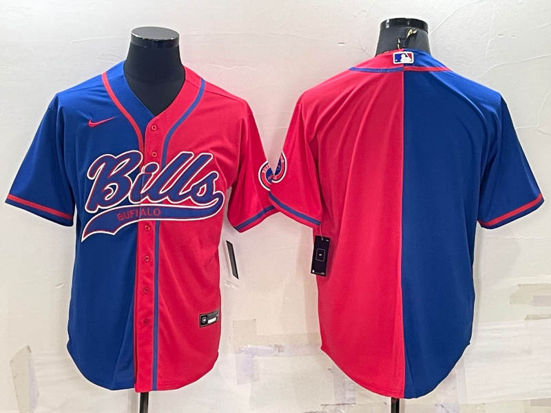 Men's Buffalo Bills Blank Royal/Red Split With Patch Cool Base Stitched Baseball Jersey